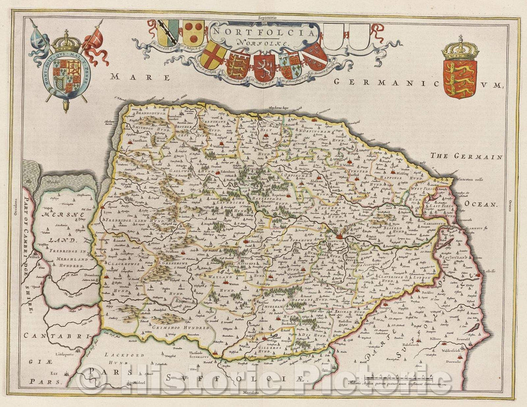 Historic Map : Nortfolcia, Norfolke, c. 1664 , Vintage Wall Art