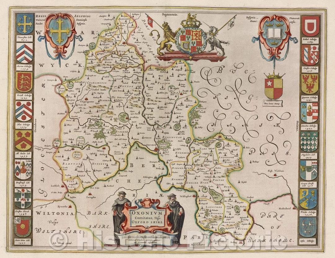 Historic Map : Oxonium comitatus, vulgo Oxfordshire., c. 1664 , Vintage Wall Art