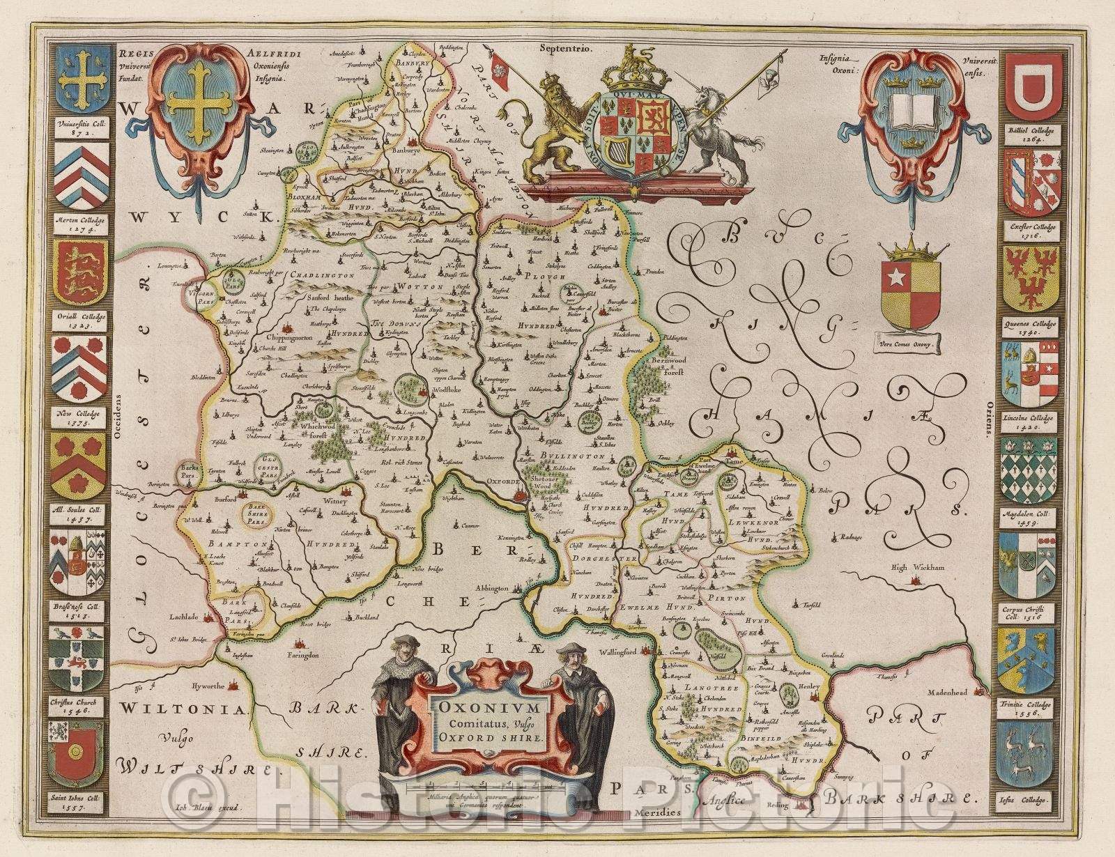 Historic Map : Oxonium comitatus, vulgo Oxfordshire., c. 1664 , Vintage Wall Art