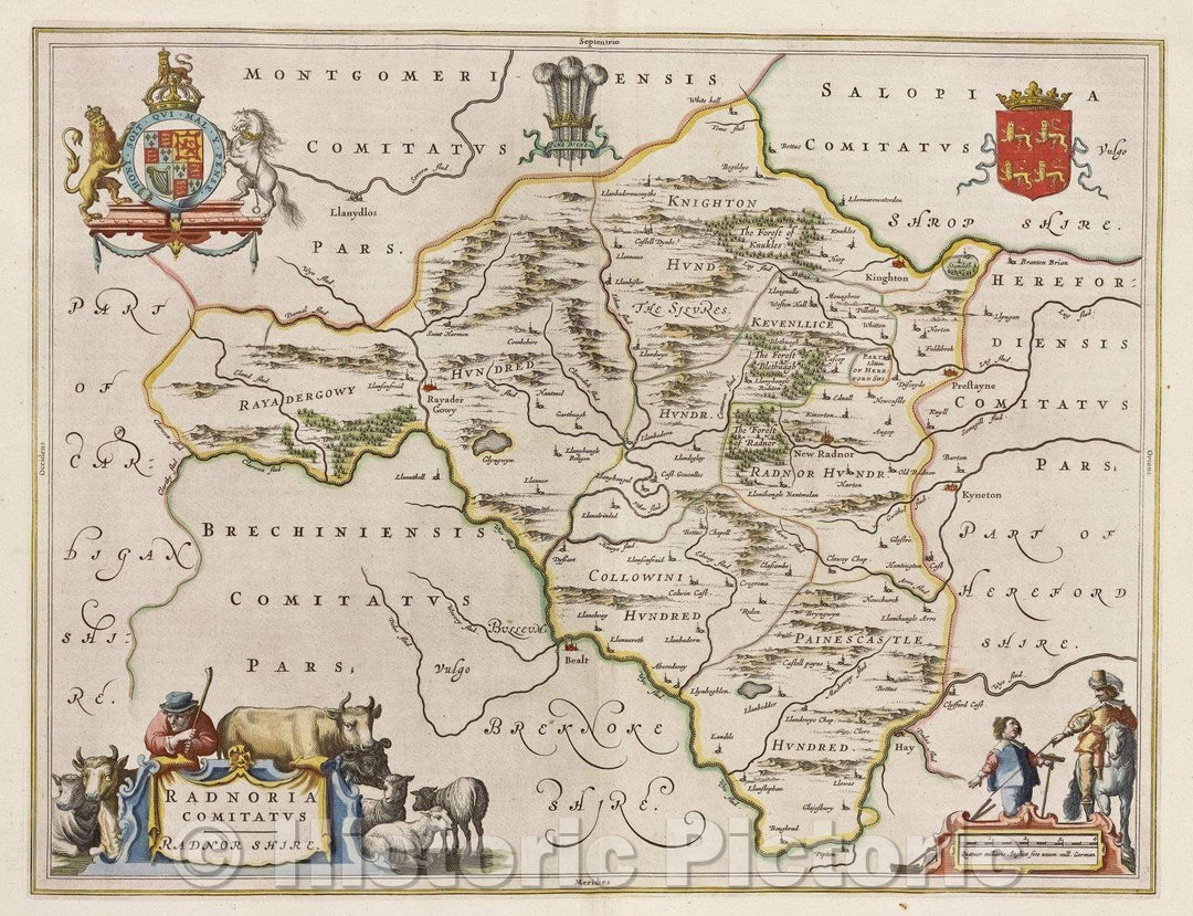 Historic Map : Radnoria comitatus Radnorshire., c. 1664 , Vintage Wall Art