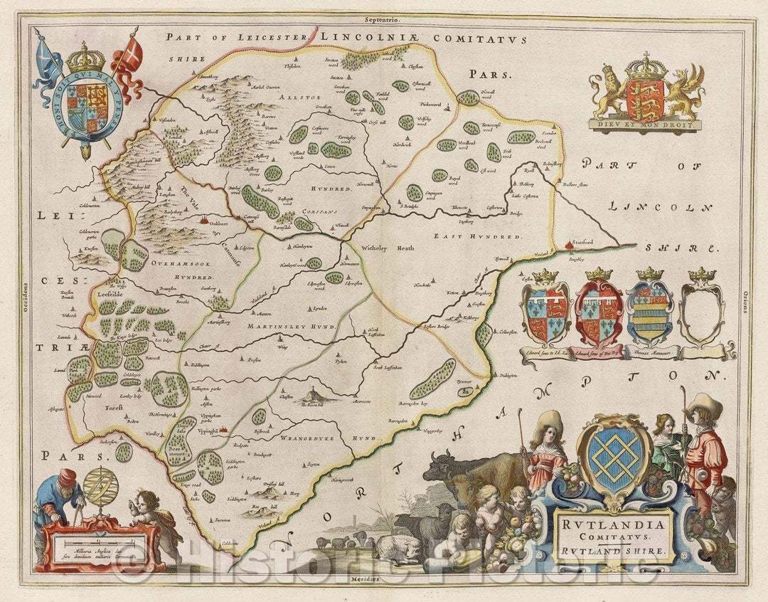 Historic Map : Rutlandia comitatus. Rutlandshire., c. 1664 , Vintage Wall Art