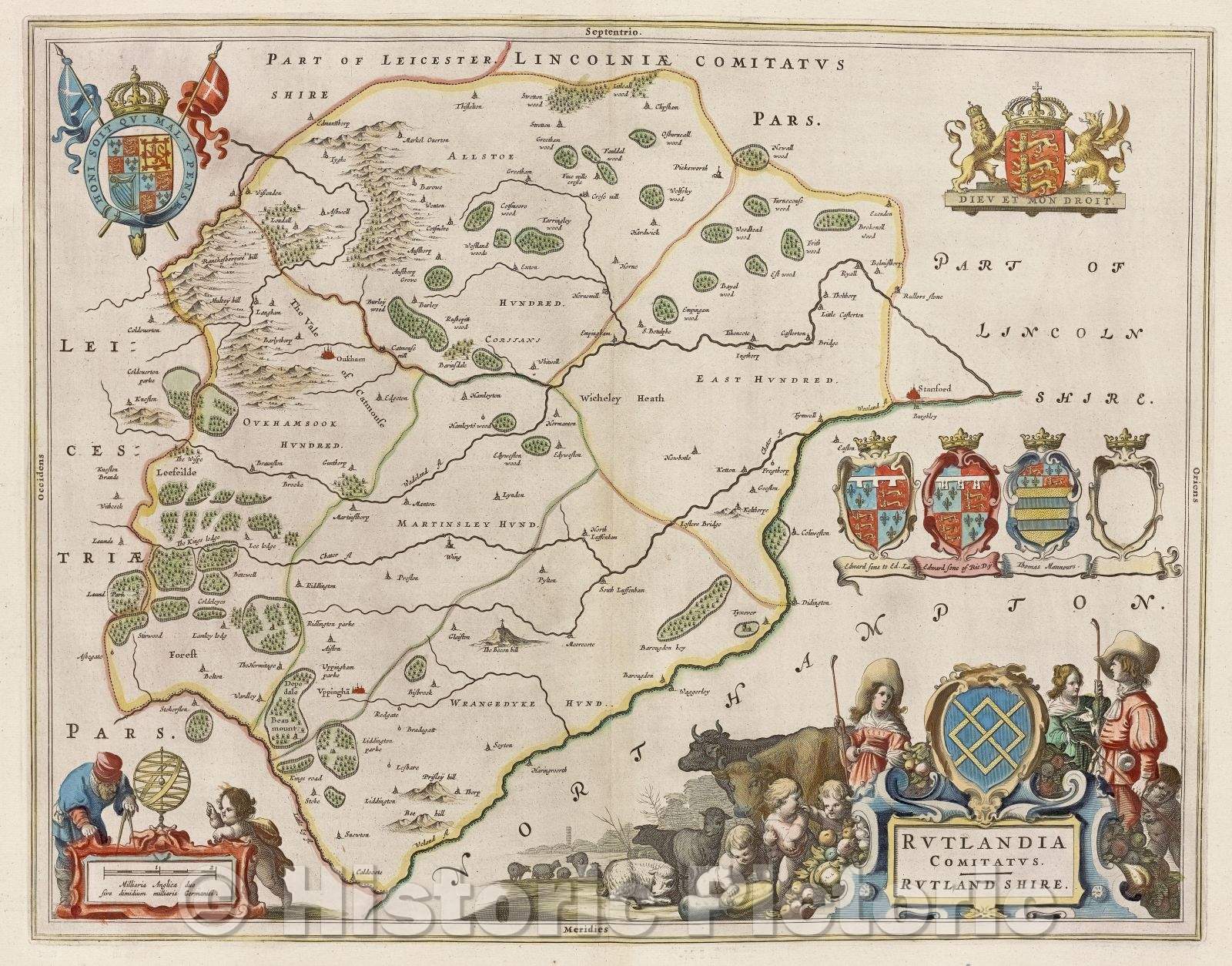 Historic Map : Rutlandia comitatus. Rutlandshire., c. 1664 , Vintage Wall Art