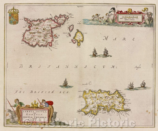 Historic Map : Sarnia insula, vulgo Garnsey: et Insula Caesarea, vernacule Jarsey., c. 1664 , Vintage Wall Art