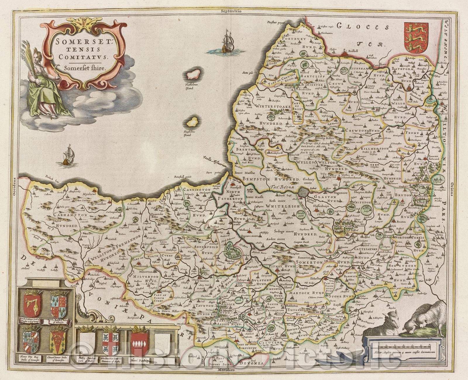 Historic Map : Somersettensis Comitatus. Somersetshire., c. 1664 , Vintage Wall Art