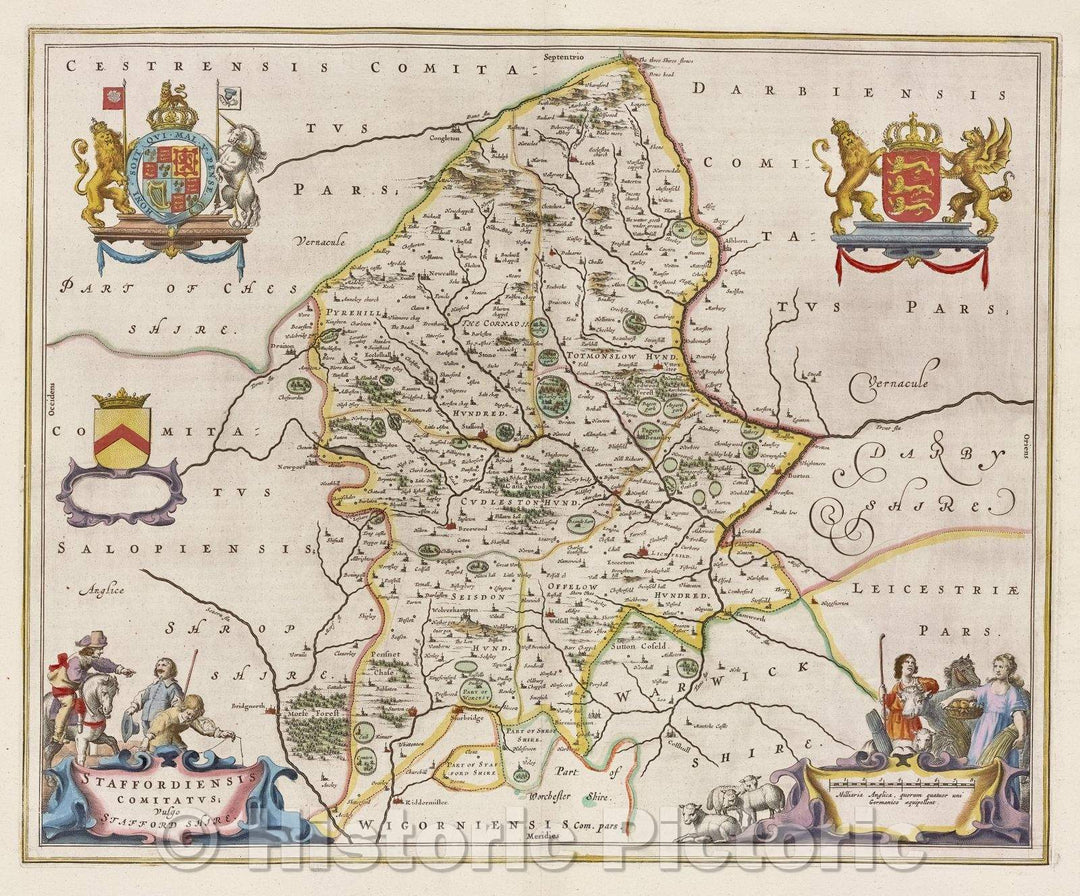 Historic Map : Staffordiensis comitatus; vulgo Staffordshire., c. 1664 , Vintage Wall Art