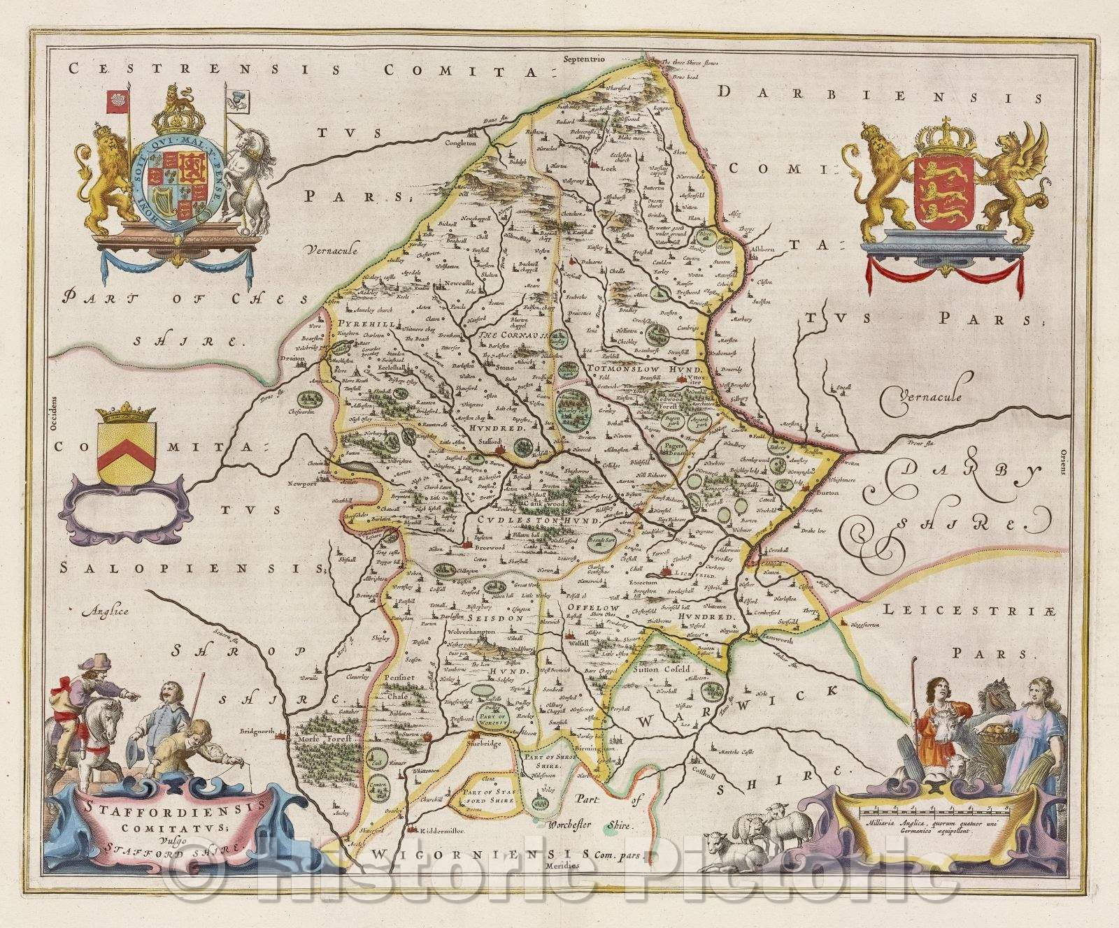 Historic Map : Staffordiensis comitatus; vulgo Staffordshire., c. 1664 , Vintage Wall Art