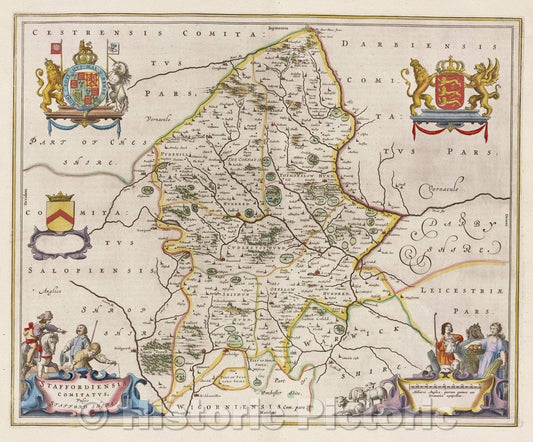 Historic Map : Staffordiensis comitatus; vulgo Staffordshire., c. 1664 , Vintage Wall Art