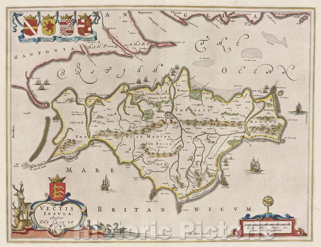Historic Map : Vectis Insula. Anglice The Isle of Wight., c. 1664 , Vintage Wall Art
