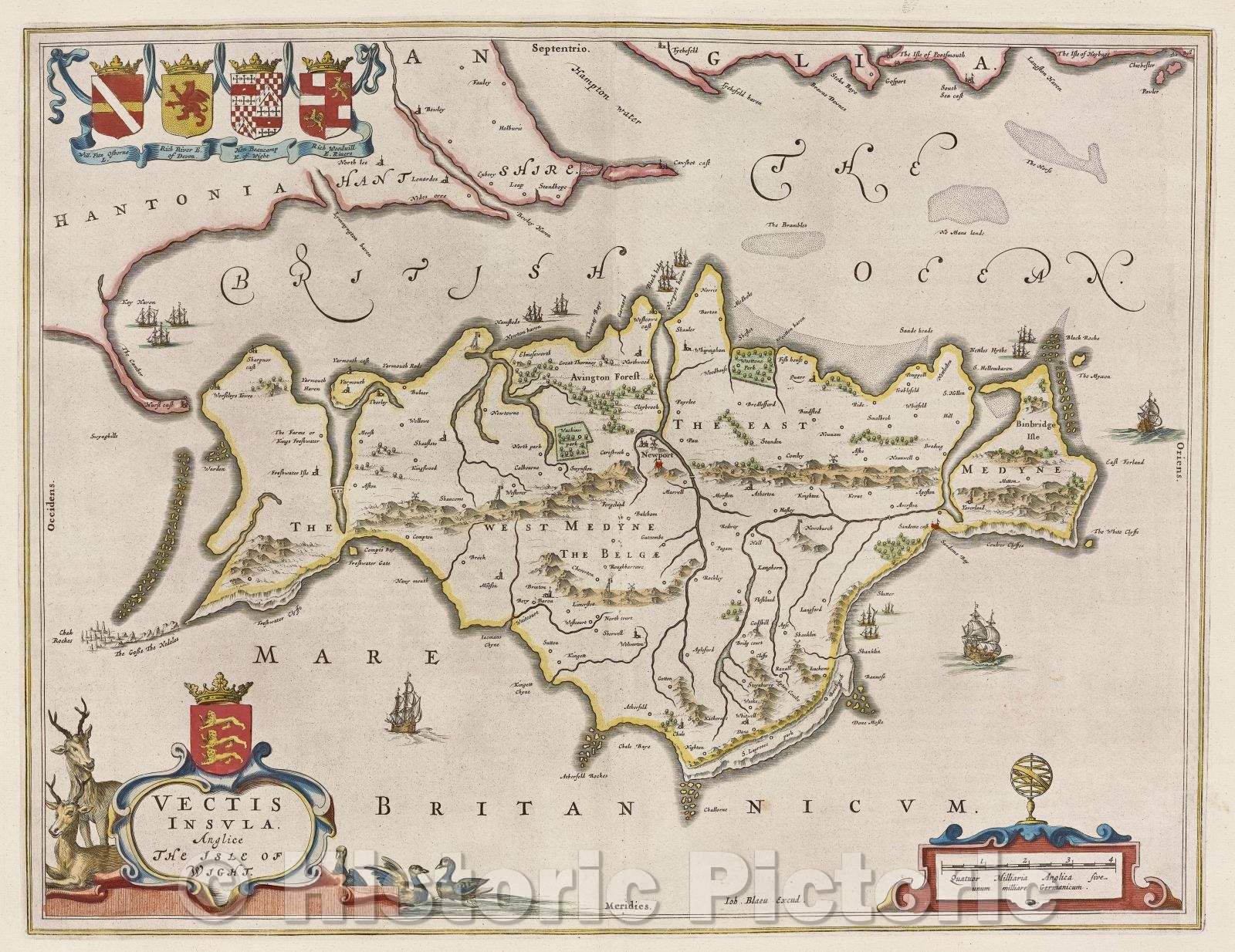 Historic Map : Vectis Insula. Anglice The Isle of Wight., c. 1664 , Vintage Wall Art