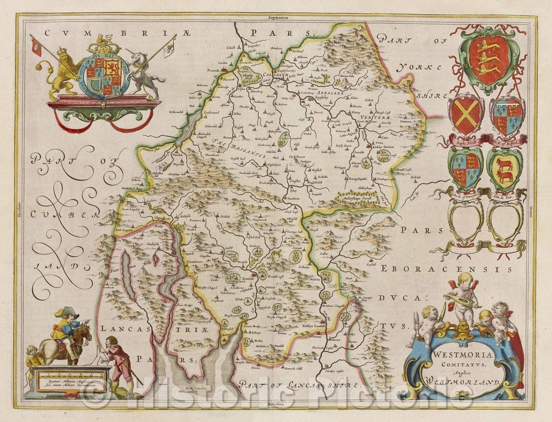 Historic Map : Westmoria comitatus; Anglice Westmorland., c. 1664 , Vintage Wall Art