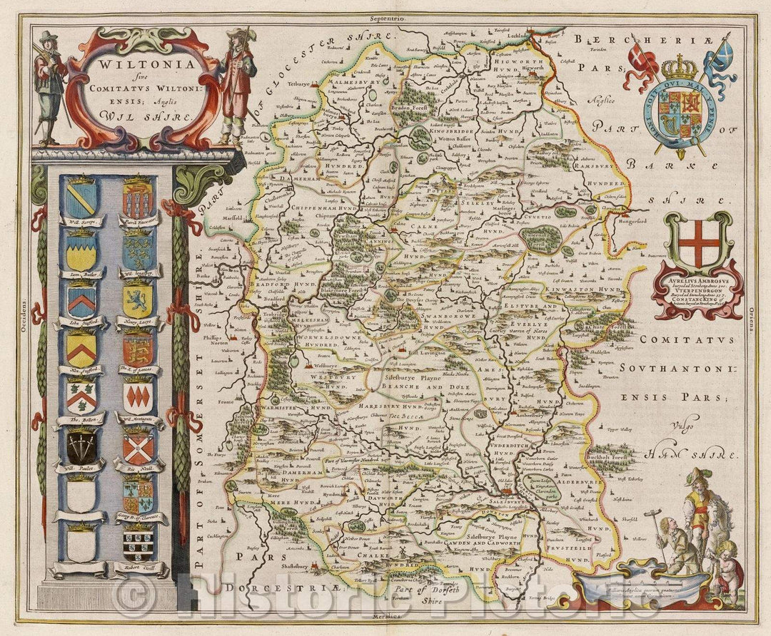 Historic Map : Wiltonia sive comitatus Wiltoniensis: Anglis Wilshire., c. 1664 , Vintage Wall Art