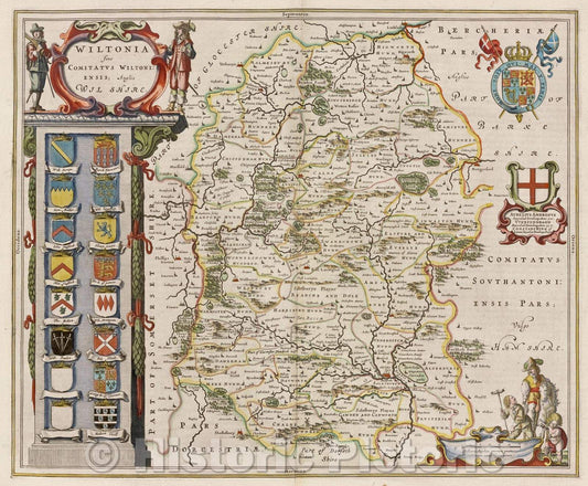Historic Map : Wiltonia sive comitatus Wiltoniensis: Anglis Wilshire., c. 1664 , Vintage Wall Art