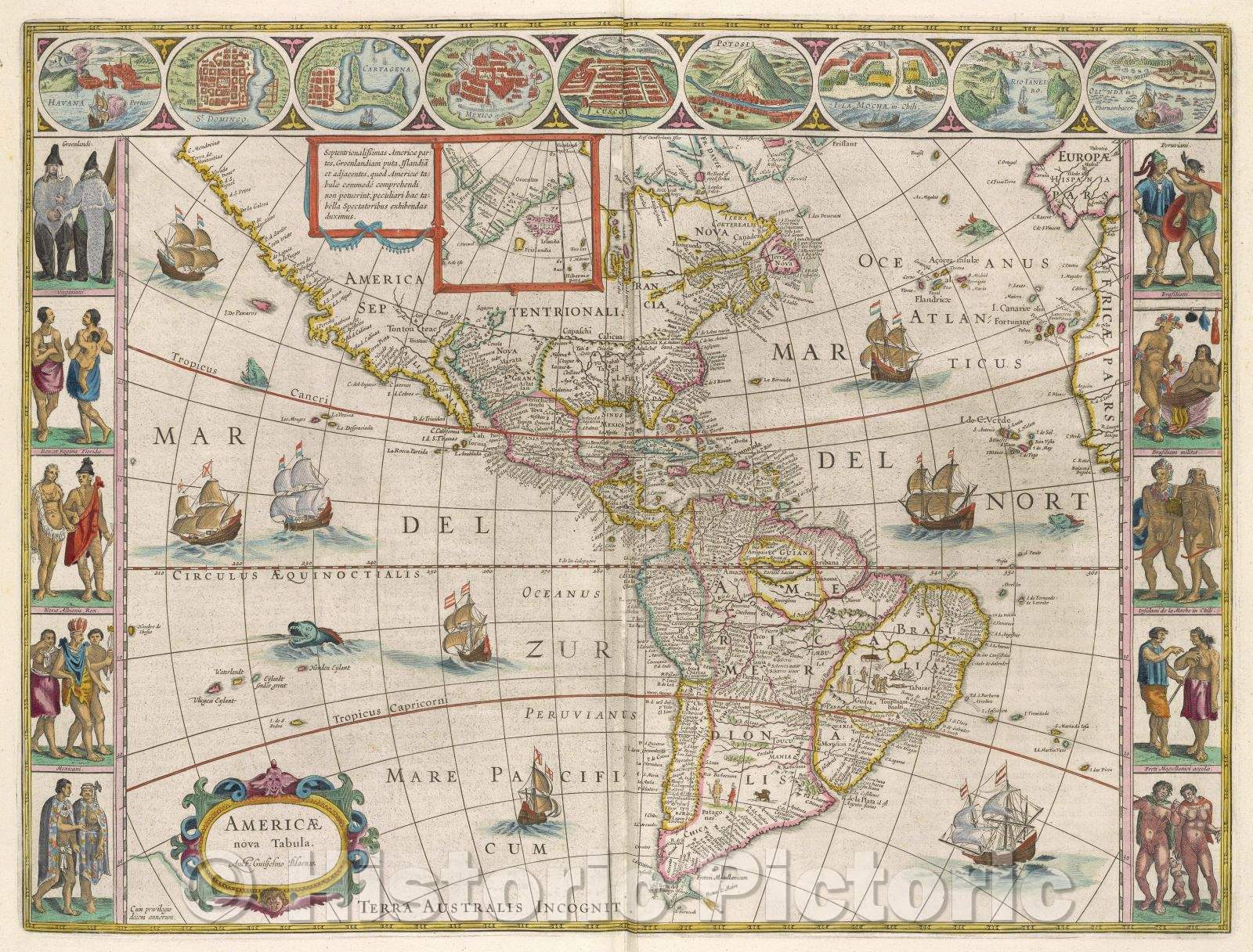 Historic Map : Americae nova tabula. Auct: Guiljelmo Blaeuw., c. 1664 , Vintage Wall Art