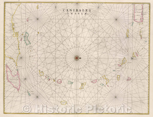 Historic Map : Canibales insulae., c. 1664 , Vintage Wall Art