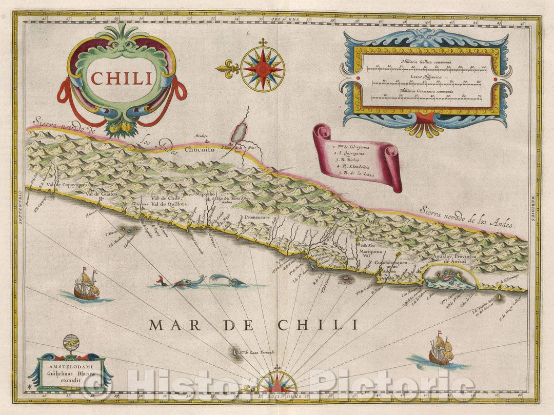 Historic Map : Chili, c. 1664 , Vintage Wall Art