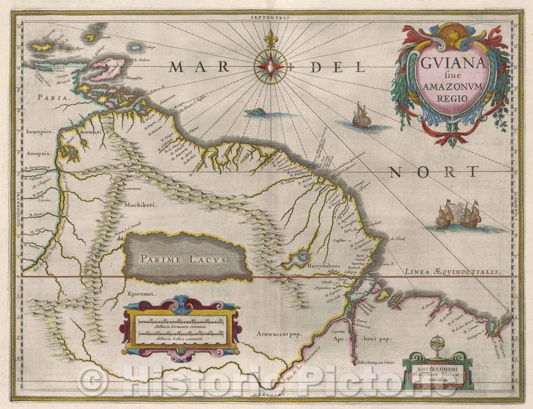 Historic Map : Guiana sive Amazonum regio, c. 1664 , Vintage Wall Art