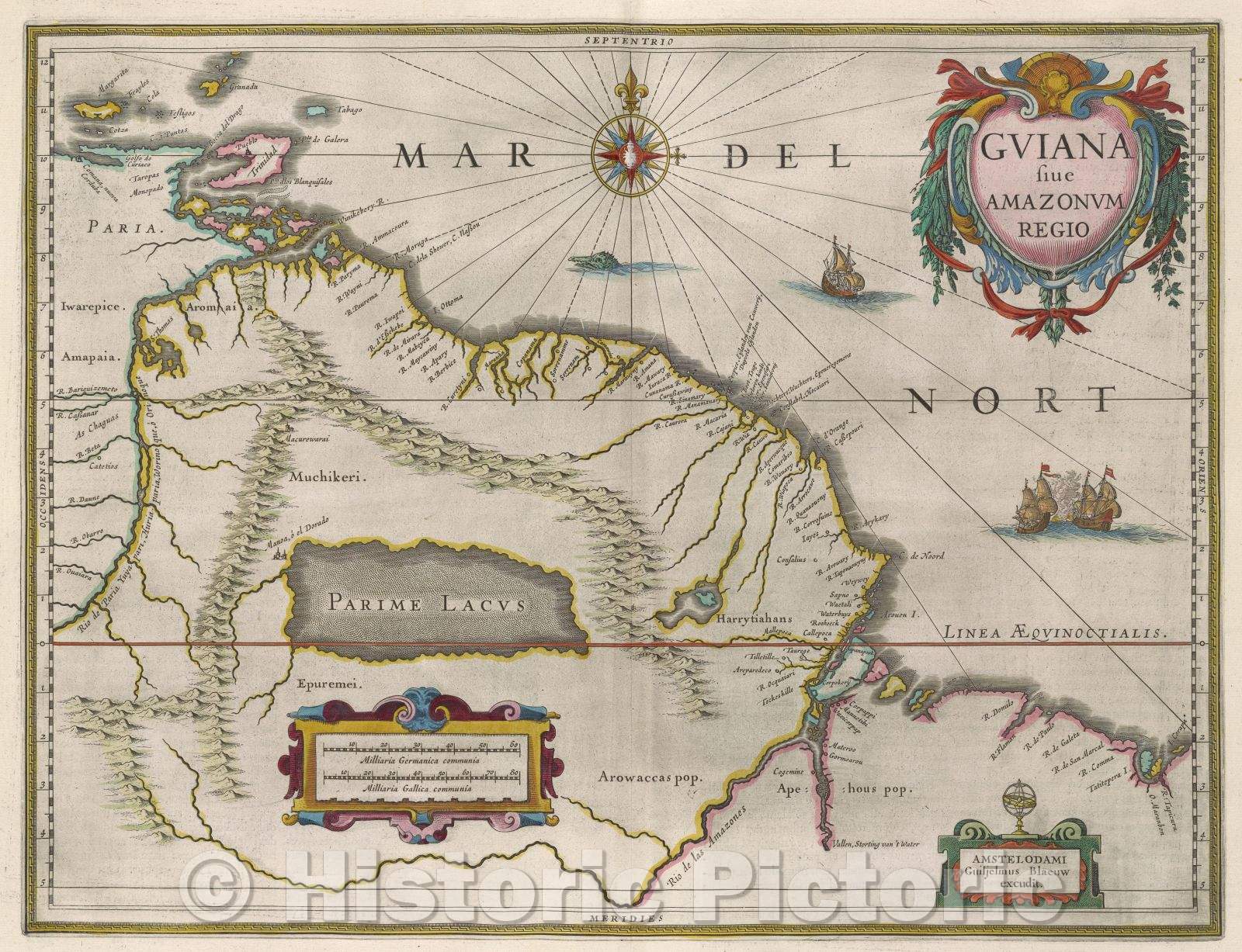 Historic Map : Guiana sive Amazonum regio, c. 1664 , Vintage Wall Art