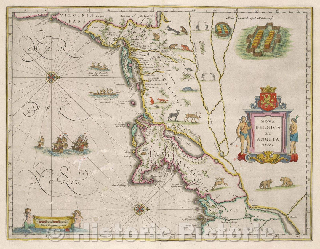 Historic Map : Nova Belgica et Anglia Nova, c. 1664 , Vintage Wall Art