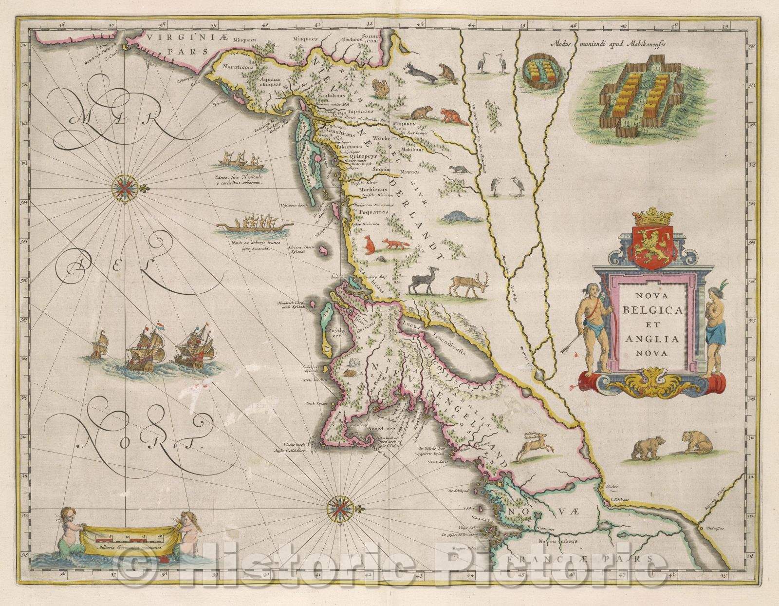 Historic Map : Nova Belgica et Anglia Nova, c. 1664 , Vintage Wall Art