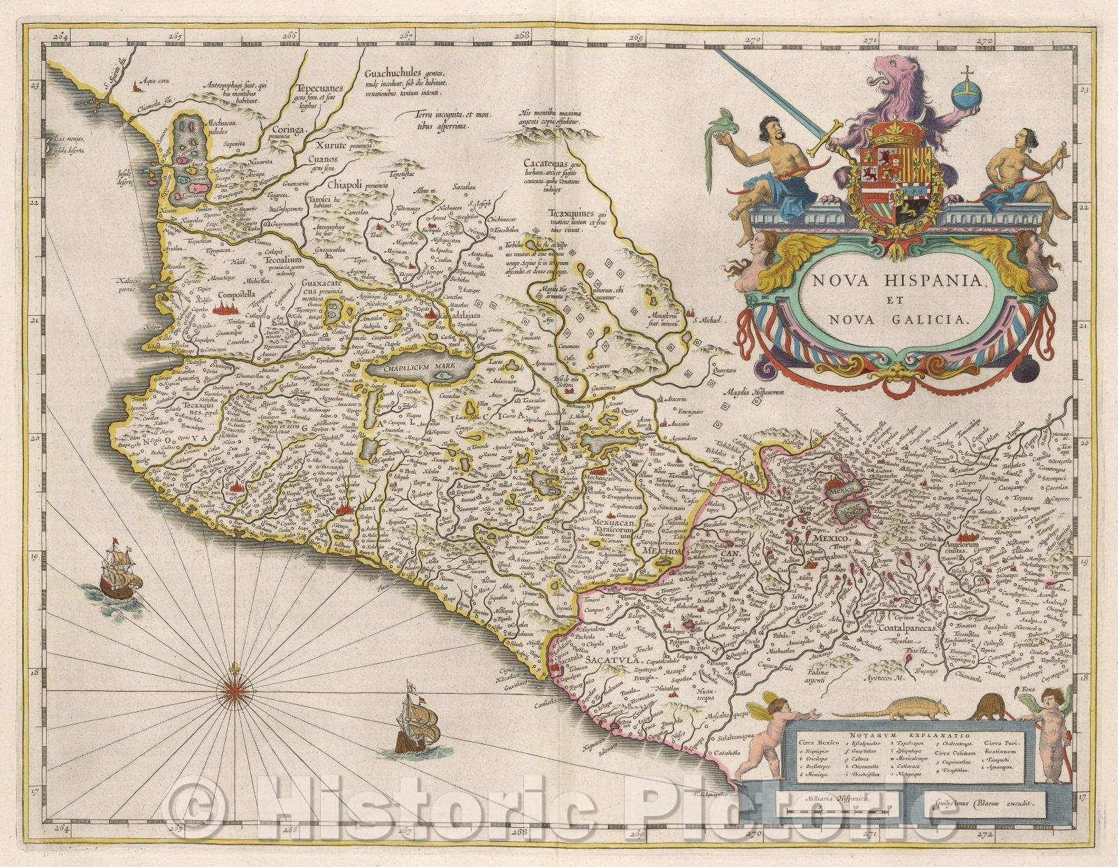 Historic Map : Nova Hispania, et Nova Galicia., c. 1664 , Vintage Wall Art