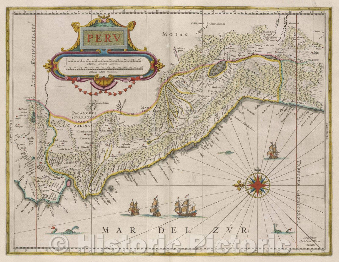 Historic Map : Peru, c. 1662 , Vintage Wall Art