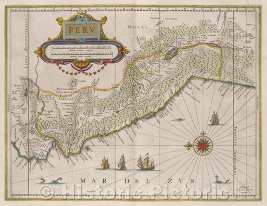 Historic Map : Peru, c. 1662 , Vintage Wall Art