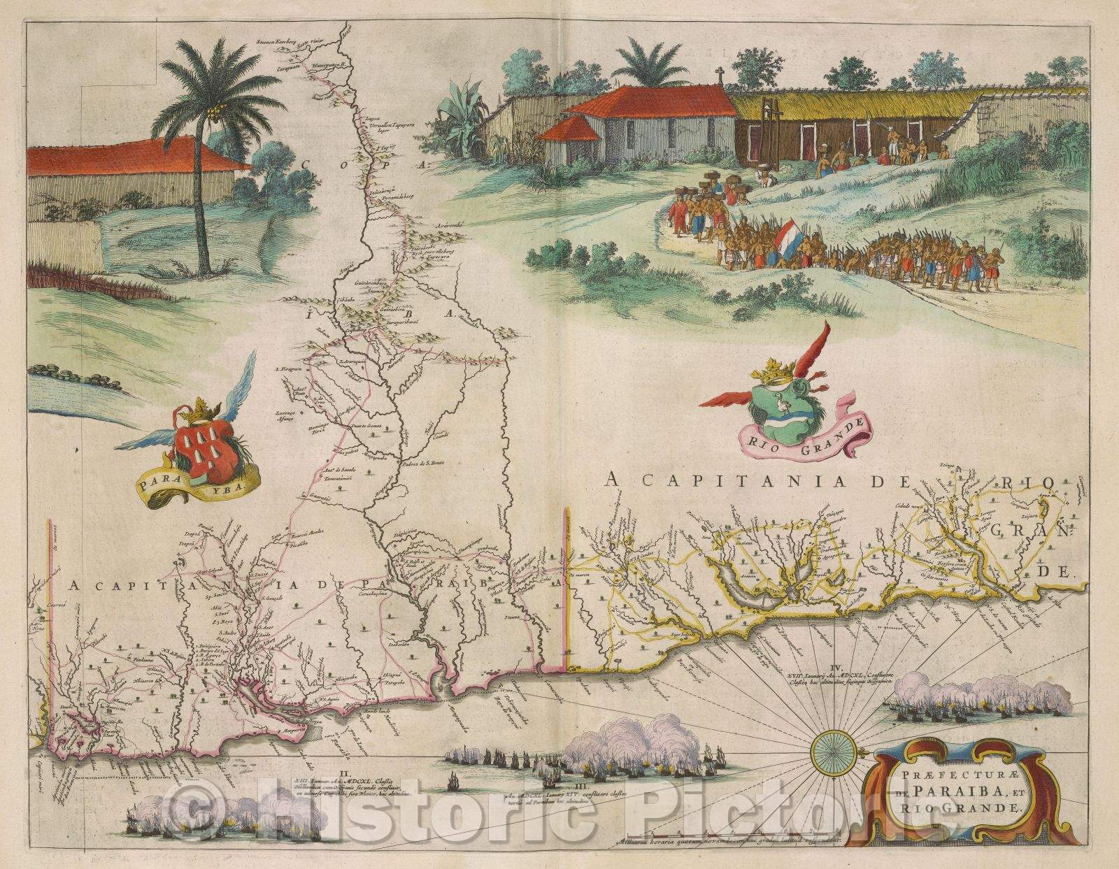 Historic Map : Praefecturae de Paraiba, et Rio Grande., c. 1664 , Vintage Wall Art