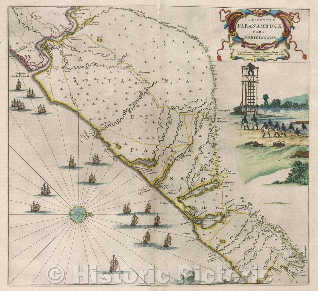 Historic Map : Praefecturae Paranambucae pars meridionalis., c. 1664 , Vintage Wall Art