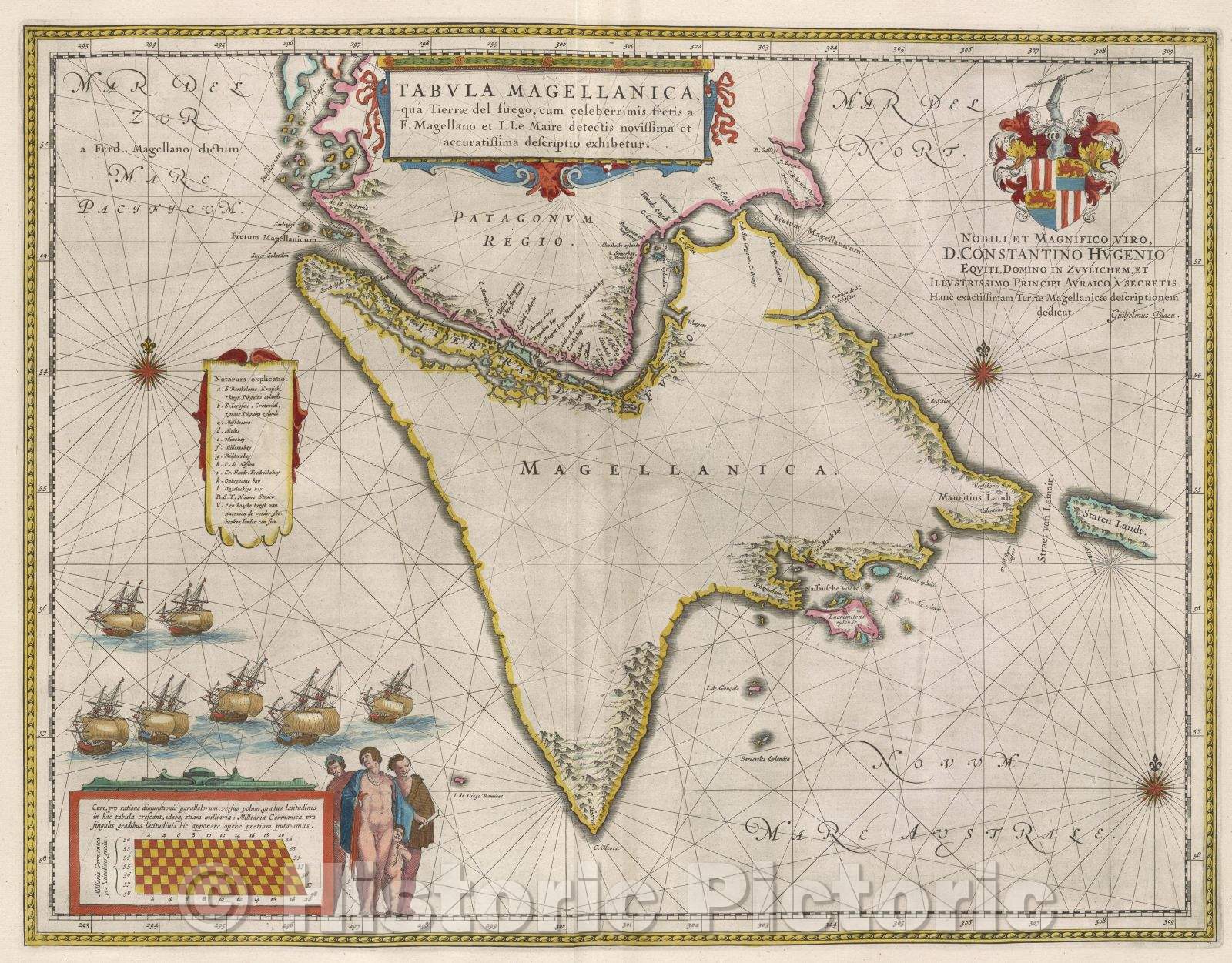 Historic Map : Tabula Magellanica, qua Tierrae del fuego, cum celeberrimis fretis a F. Magellano et I. Le Maire detectis novissima et accuratissuma descriptio , c. 1664 , Vintage Wall Art