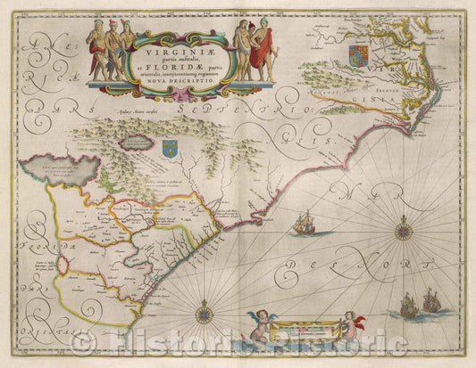 Historic Map : Virginiae partis australis, et Floridae partis orientalis, interjacentiumque regionum nova descriptio., c. 1664 , Vintage Wall Art