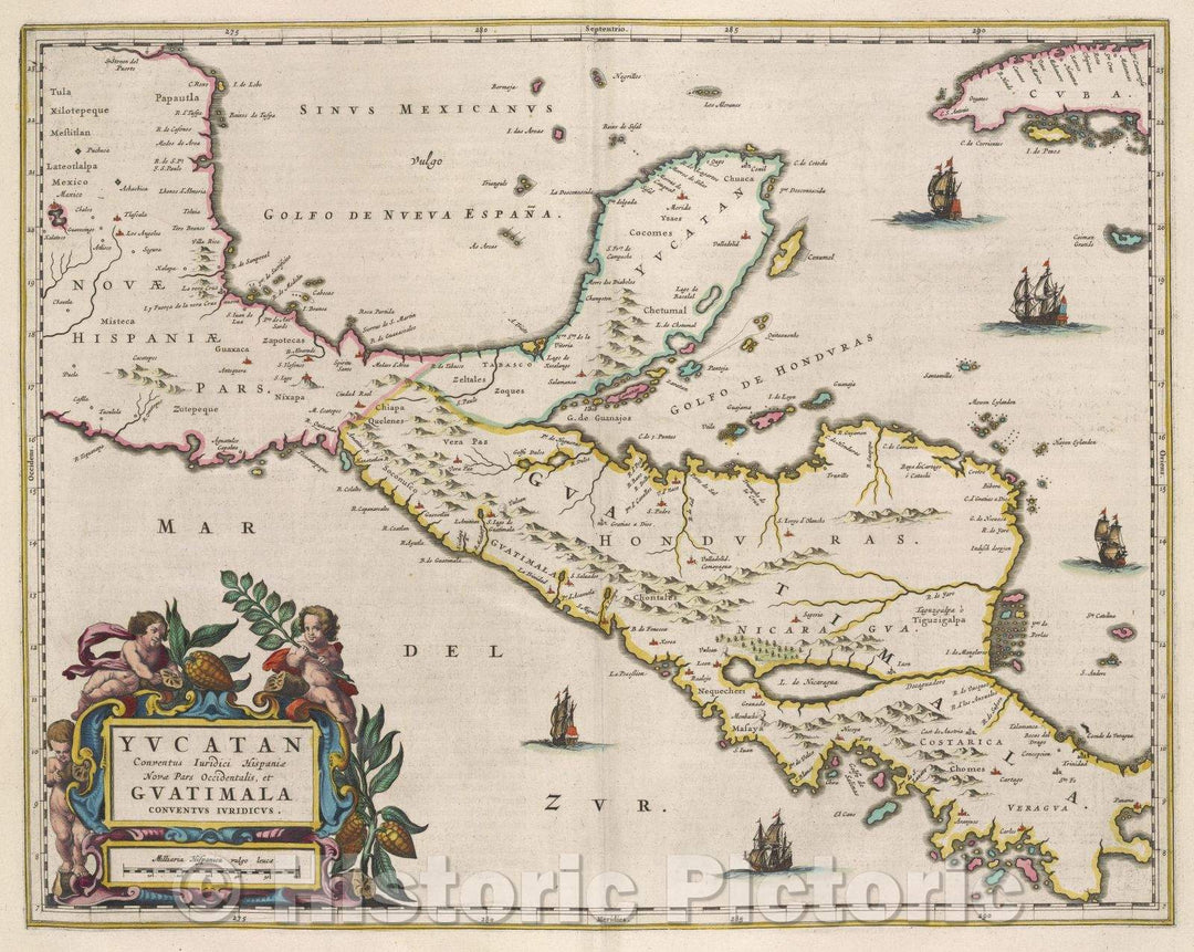 Historic Map : Yucatan conventus Juridici Hispaniae novae pars occidentalis, et Guatimala conventus juridicus., c. 1664 , Vintage Wall Art