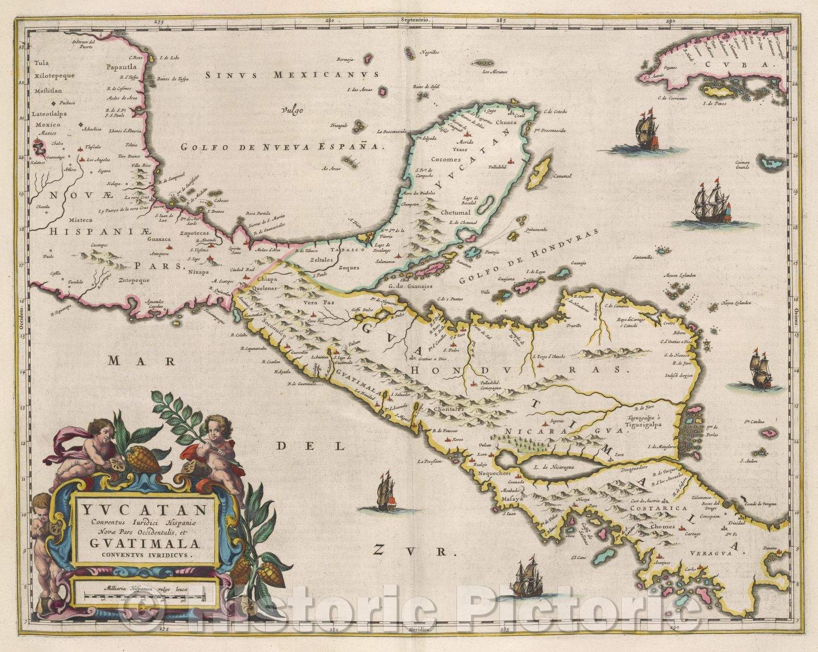 Historic Map : Yucatan conventus Juridici Hispaniae novae pars occidentalis, et Guatimala conventus juridicus., c. 1664 , Vintage Wall Art