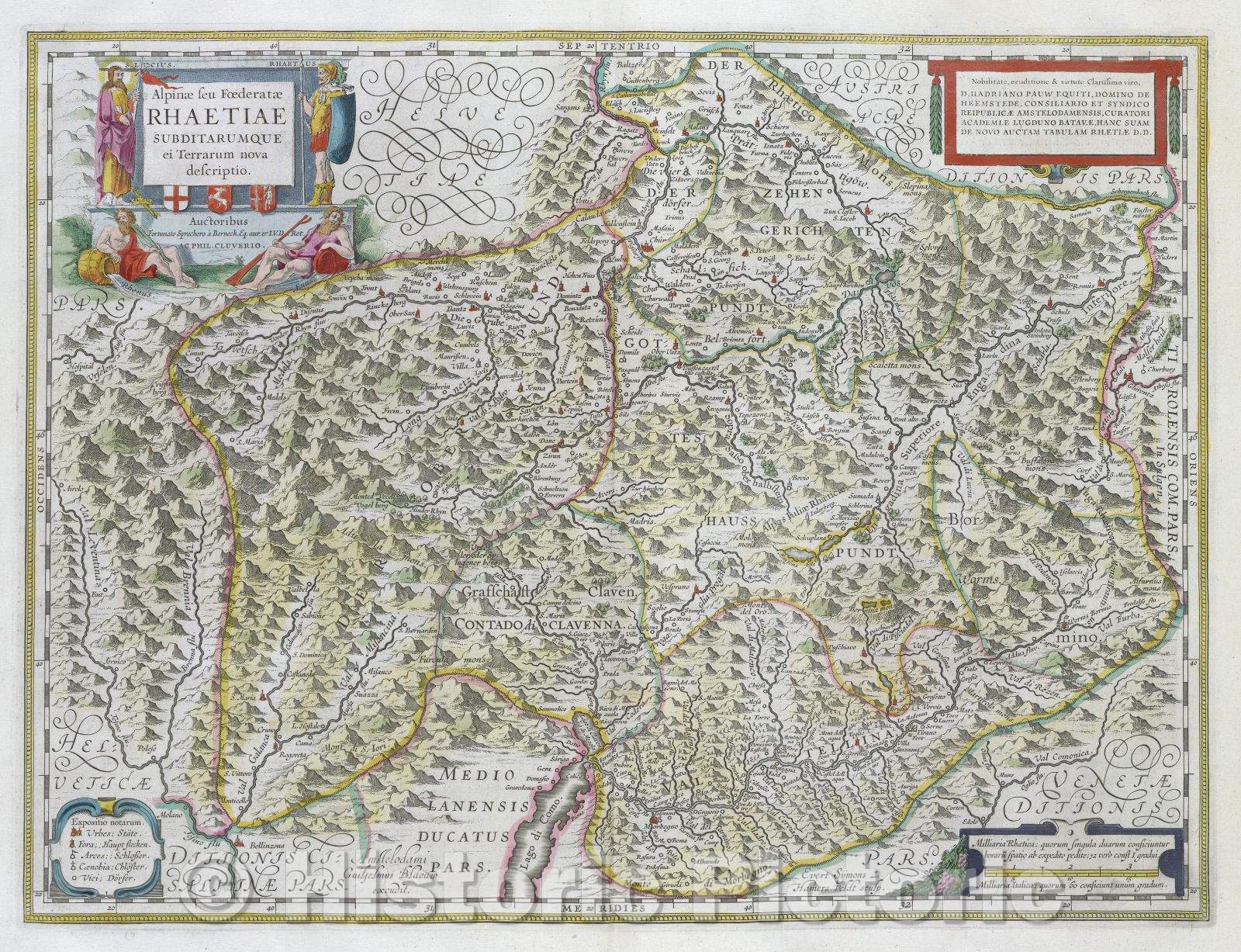 Historic Map : Alpinae seu Foederatae Rhaetiae subditarumque ei Terrarum nova descriptio., c. 1664 , Vintage Wall Art