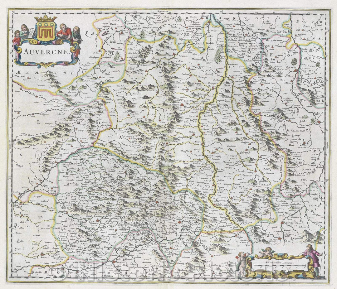 Historic Map : Auvergne., c. 1664 , Vintage Wall Art