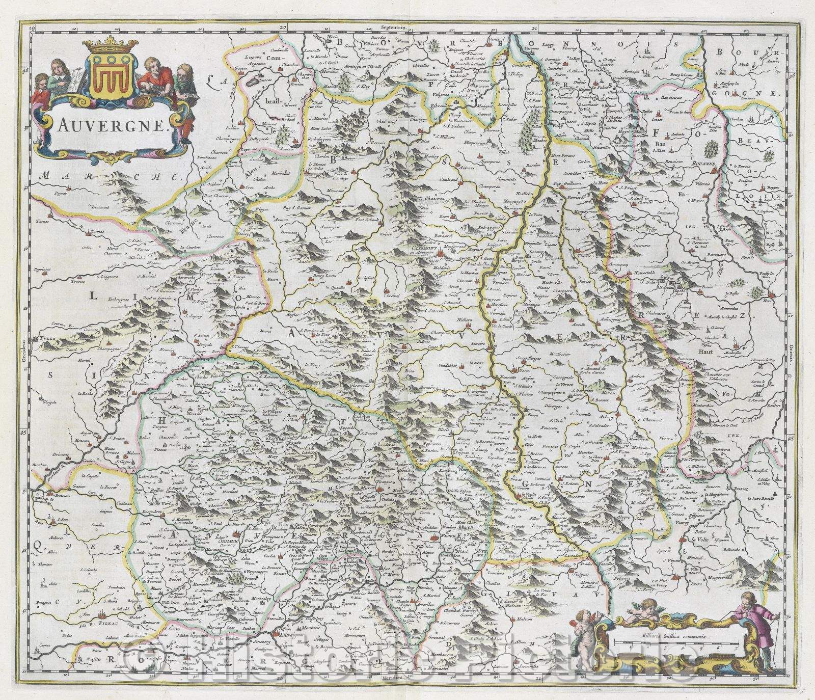 Historic Map : Auvergne., c. 1664 , Vintage Wall Art