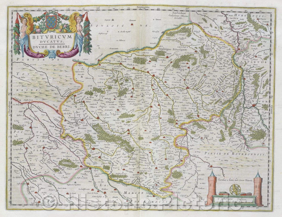Historic Map : Bituricum ducatus. Duche de Berri., c. 1664 , Vintage Wall Art