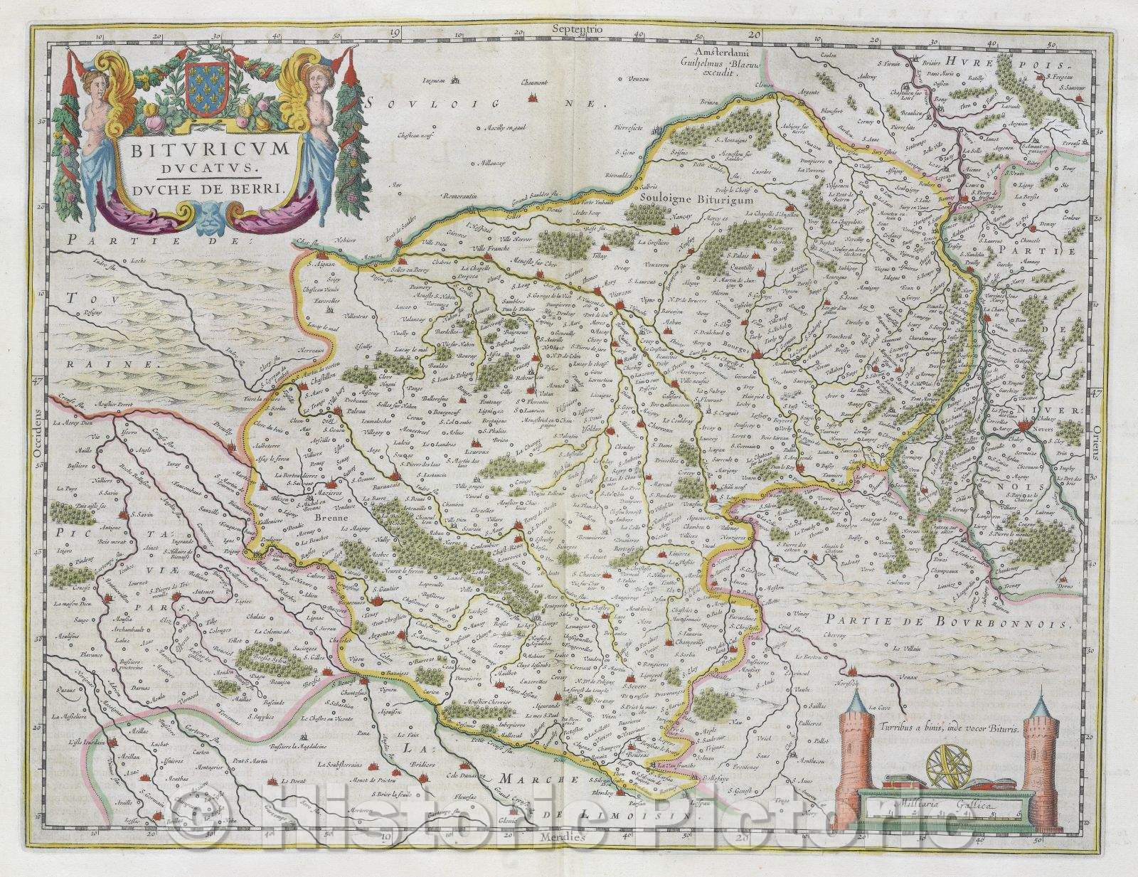 Historic Map : Bituricum ducatus. Duche de Berri., c. 1664 , Vintage Wall Art