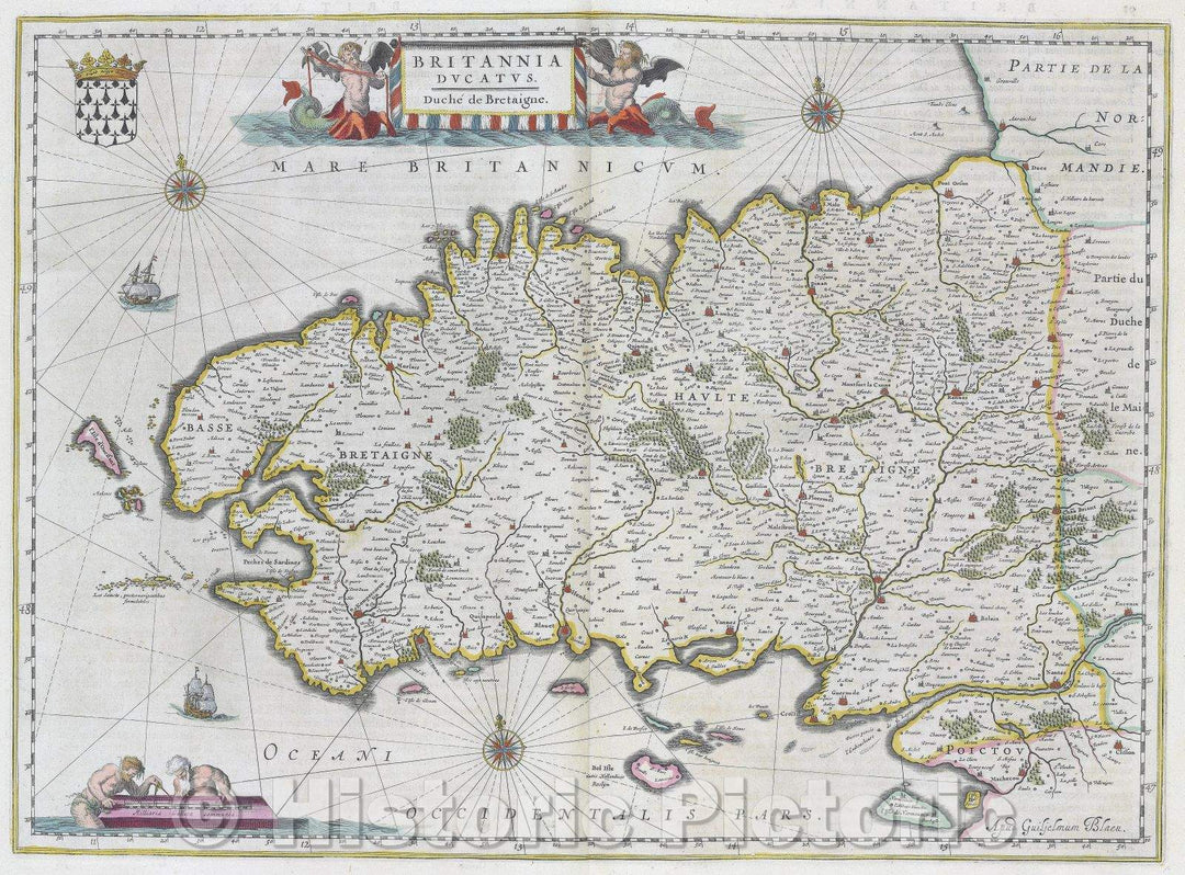 Historic Map : Britannia ducatus. Duche de Bretaigne., c. 1664 , Vintage Wall Art