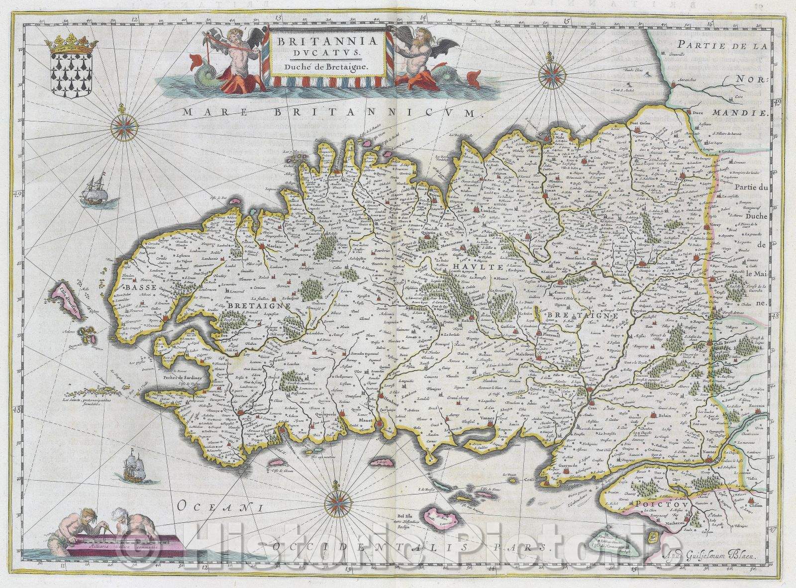 Historic Map : Britannia ducatus. Duche de Bretaigne., c. 1664 , Vintage Wall Art