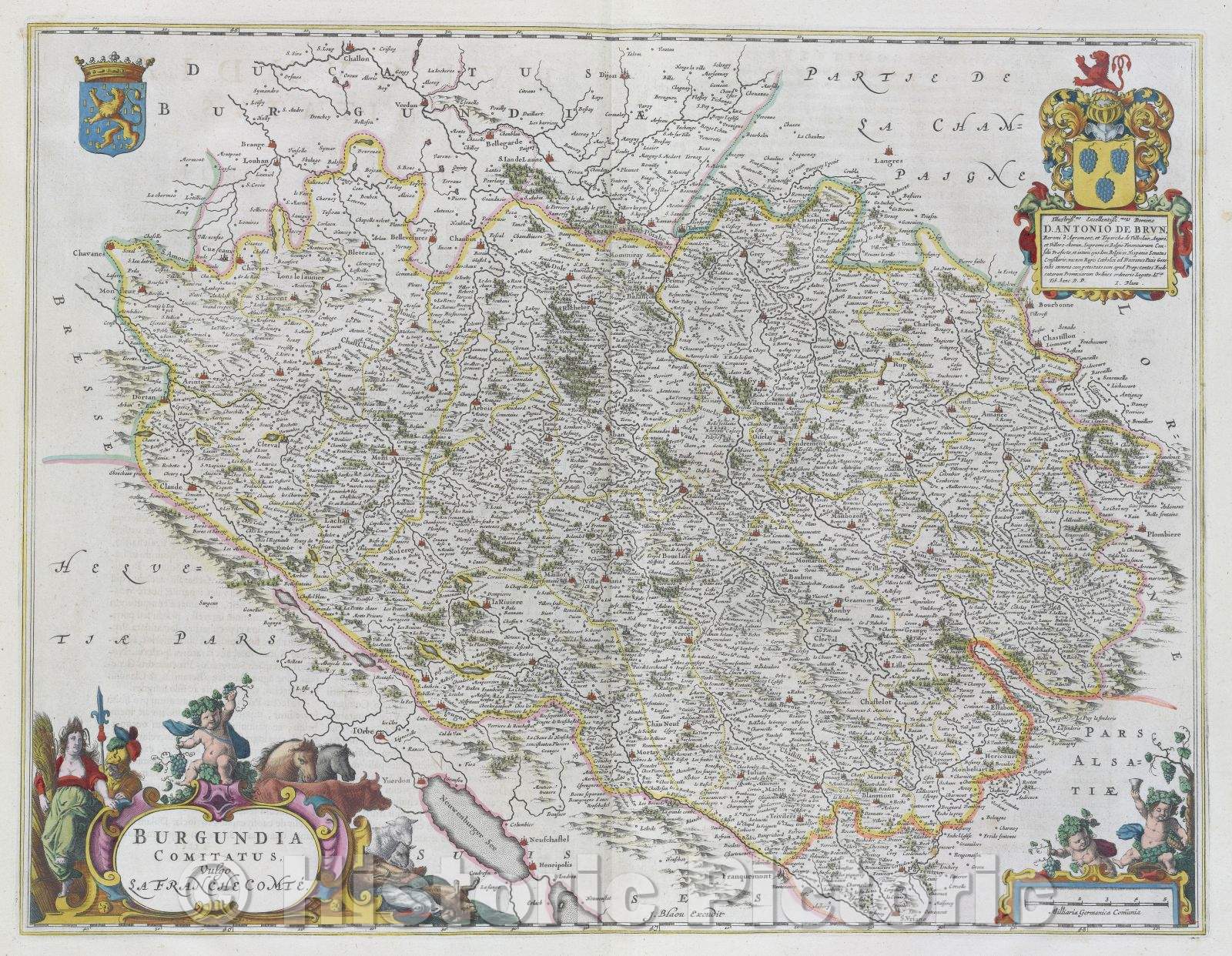 Historic Map : Burgundia comitatus, vulgo Sa Franche Comte., c. 1664 , Vintage Wall Art