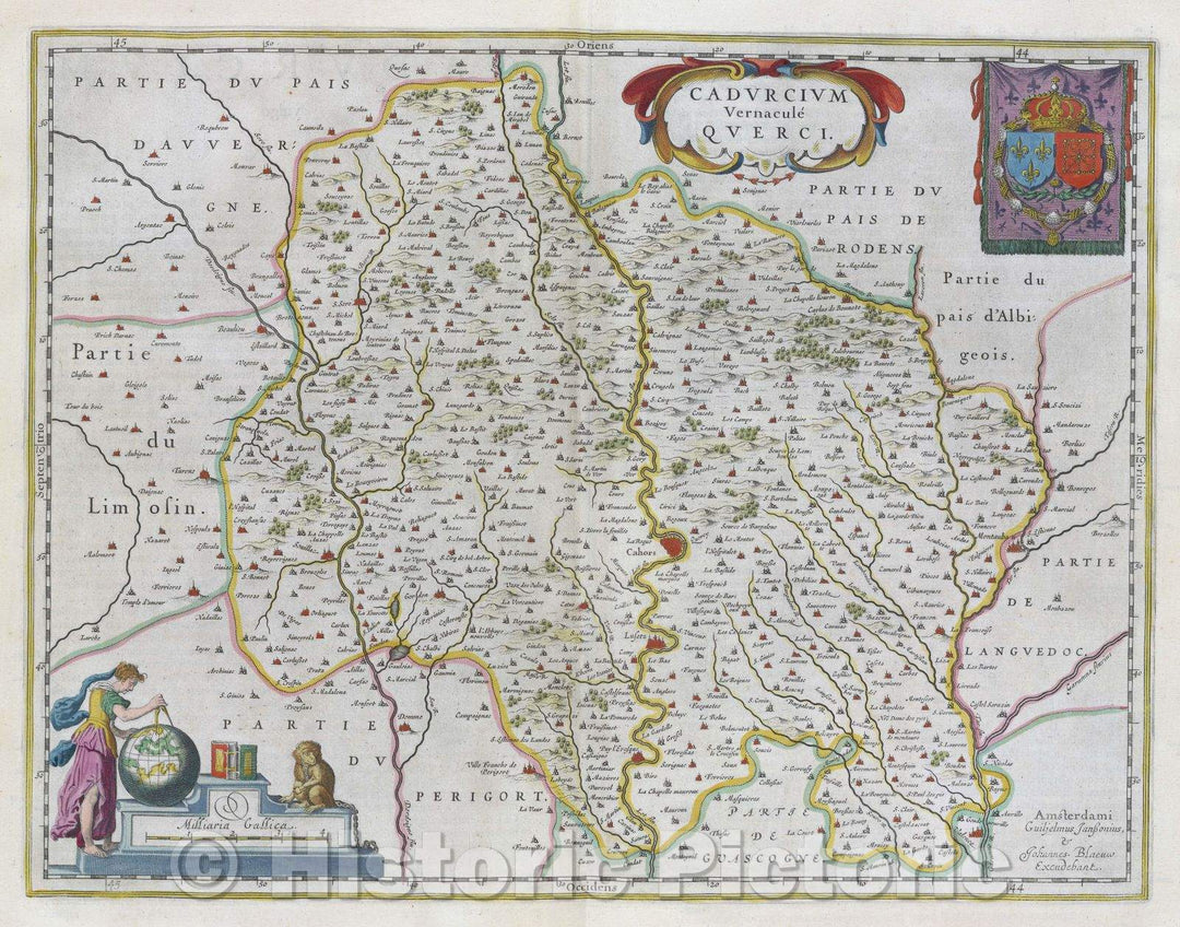 Historic Map : Cadurcium vernacule Querci., c. 1664 , Vintage Wall Art