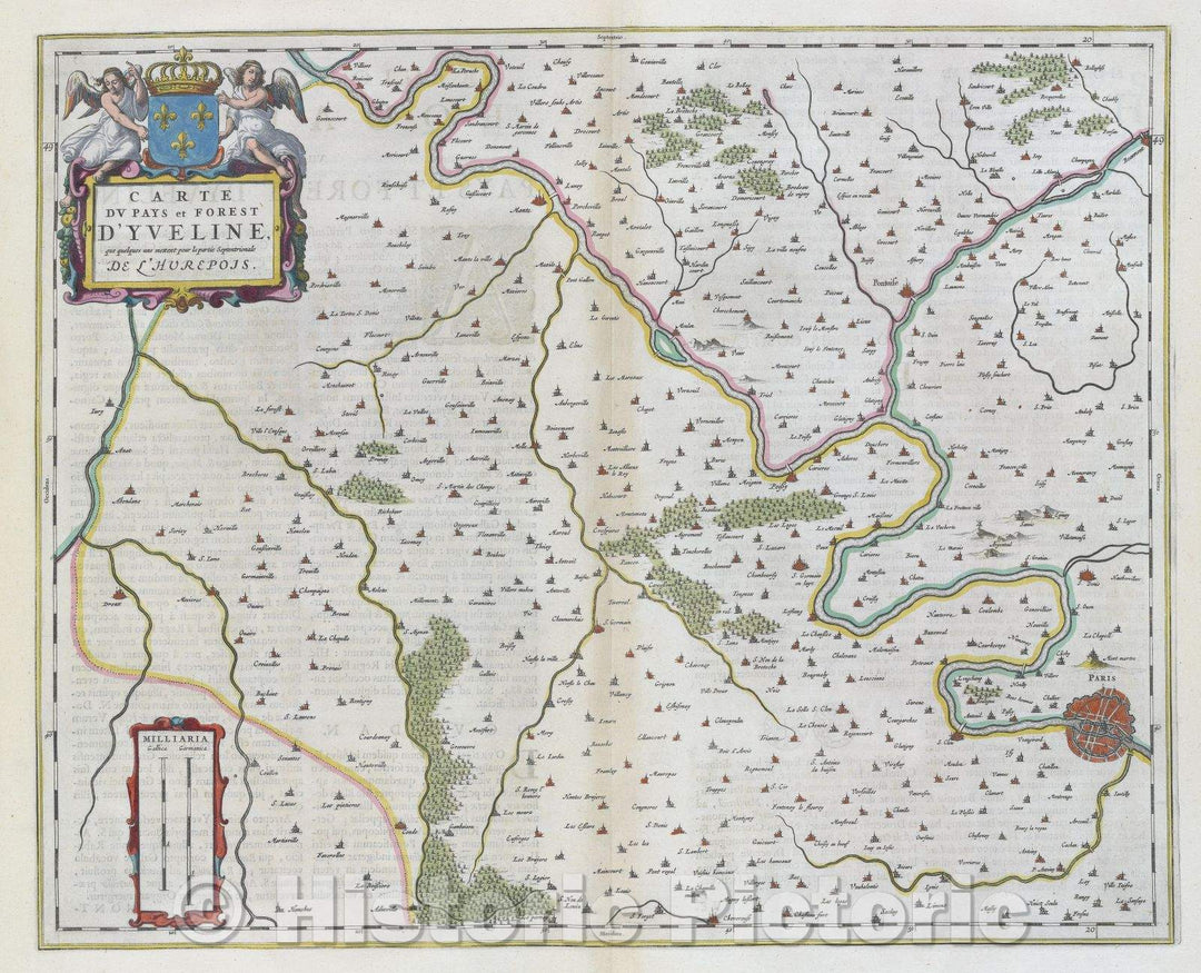 Historic Map : Carte du Pays et Forest D'Yveline que quelques uns mettent pour lapartie septentrionale de l'Hurepois., c. 1664 , Vintage Wall Art
