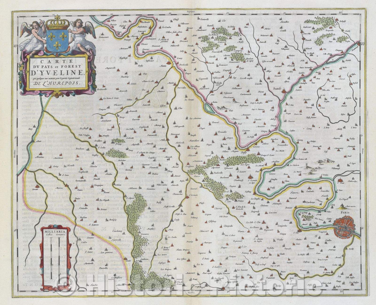 Historic Map : Carte du Pays et Forest D'Yveline que quelques uns mettent pour lapartie septentrionale de l'Hurepois., c. 1664 , Vintage Wall Art