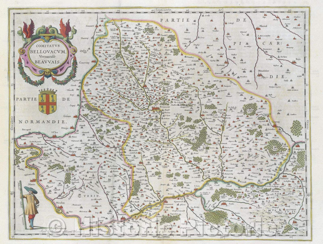 Historic Map : Comitatus Bellovacum, Vernacule Beauvais., c. 1664 , Vintage Wall Art