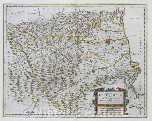 Historic Map : Comitatus Ruscinonis, vulgo Roussillon, in quo Episcopatus Helenensis, Gallice Evesche d'Esne ou de Perpignan., c. 1664 , Vintage Wall Art