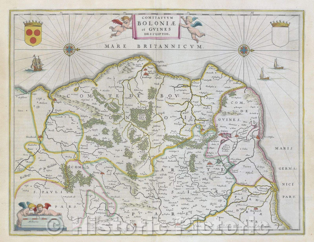 Historic Map : Comitatuum Boloniae et Guines descriptio., c. 1664 , Vintage Wall Art