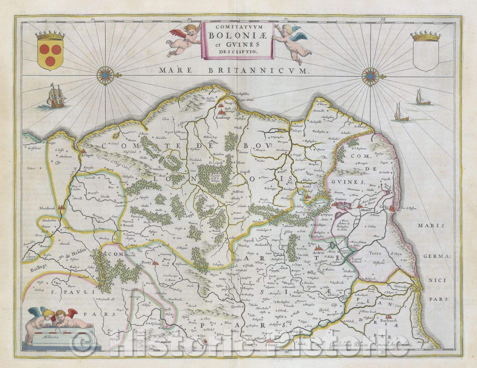 Historic Map : Comitatuum Boloniae et Guines descriptio., c. 1664 , Vintage Wall Art