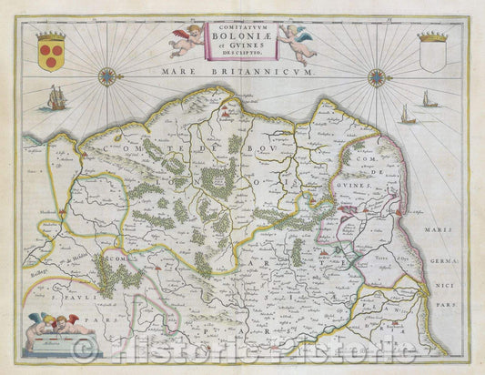 Historic Map : Comitatuum Boloniae et Guines descriptio., c. 1664 , Vintage Wall Art