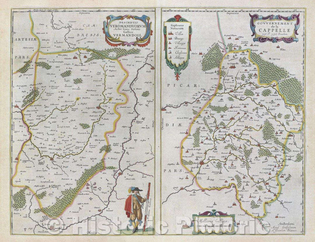 Historic Map : Descriptio Veromanduorum auctore Joanne Suthonio. Gallice Vermandois., c. 1664 , Vintage Wall Art