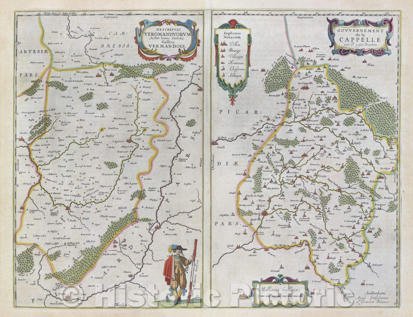 Historic Map : Descriptio Veromanduorum auctore Joanne Suthonio. Gallice Vermandois., c. 1664 , Vintage Wall Art